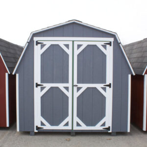 8x12 grey painted pro series mini barn shed with white trim