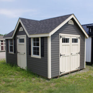 10 x 16 chalet style shed in charcoal smoke grey color