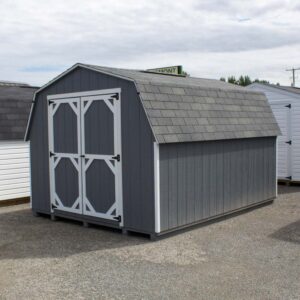 10x12x8 Pro Series shed with grey siding and white trim